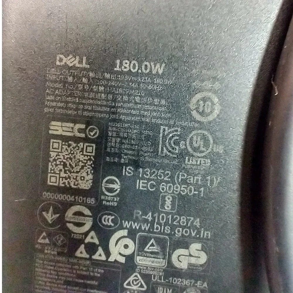 Dell 180W AC Adapter Power Supply 19.5V 9.23A LA180PM210 7.4mm Tip Black